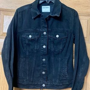 Old Navy Denim Jacket Black Size Medium Women’s Button Up Thick Cotton